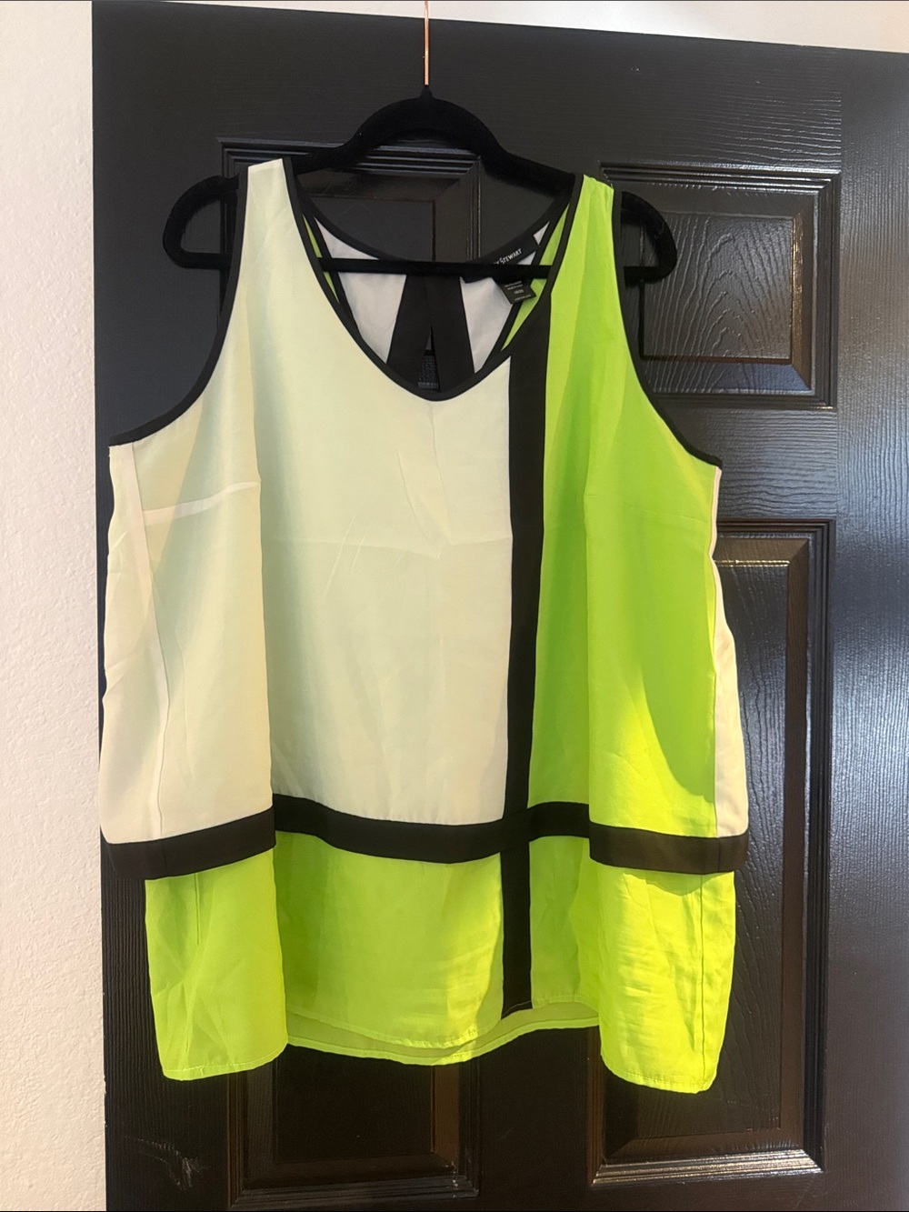Ashley Stewart Neon Yellow and Cream Colorblock Sleeveless Top